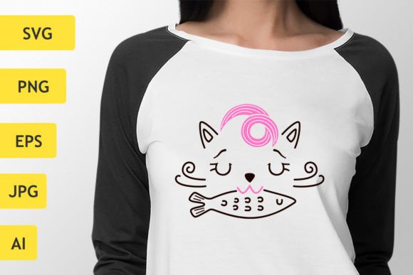 Cat with a Fish SVG Cute Funny Cat Graphics for Crafts