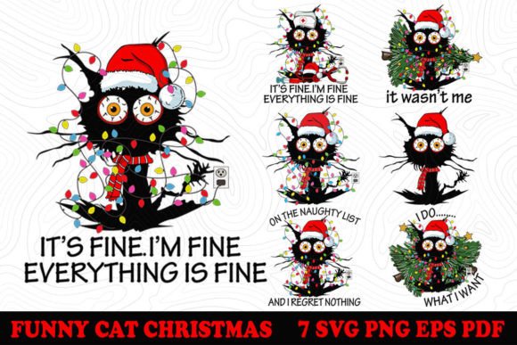 Funny Cat Christmas SVG PNG Bundle for Crafts and Graphics