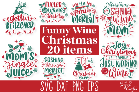 Funny Christmas Wine SVG Quotes Bundle Graphics for Crafts