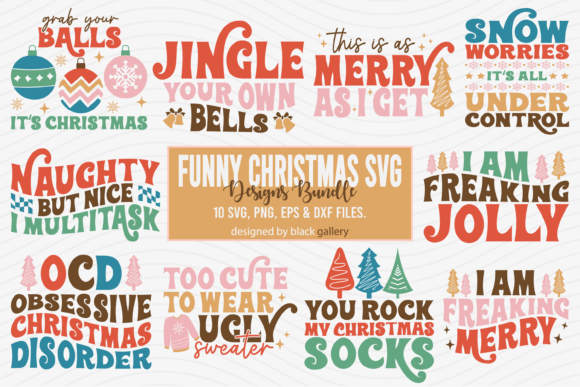 Retro Funny Christmas Quotes SVG Bundle for Graphics & Crafts